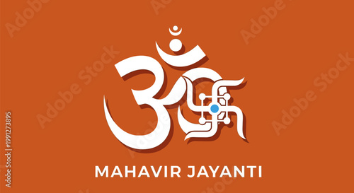 Religious symbol Om and Swastika design for Mahavir Jayanti celebration.