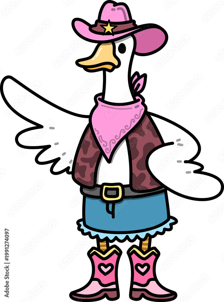 Fototapeta premium Goose Dressed as a Cowgirl Character Cartoon