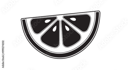 Black and white vector lemon wedge illustration for design and graphic projects