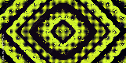 A vibrant geometric pattern of nested diamonds in yellow and black