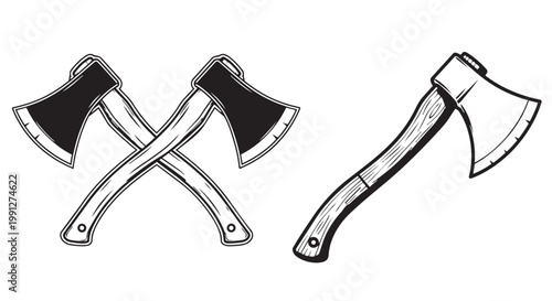 Vector illustration of axes and hatchets, black and white graphic design