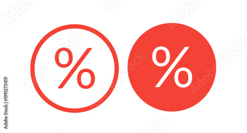 Red Percentage Icon Set - Discount, Promotion, and Online Shopping Offer Vector Symbols