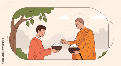 Monk Receives Alms from Devoted Follower.