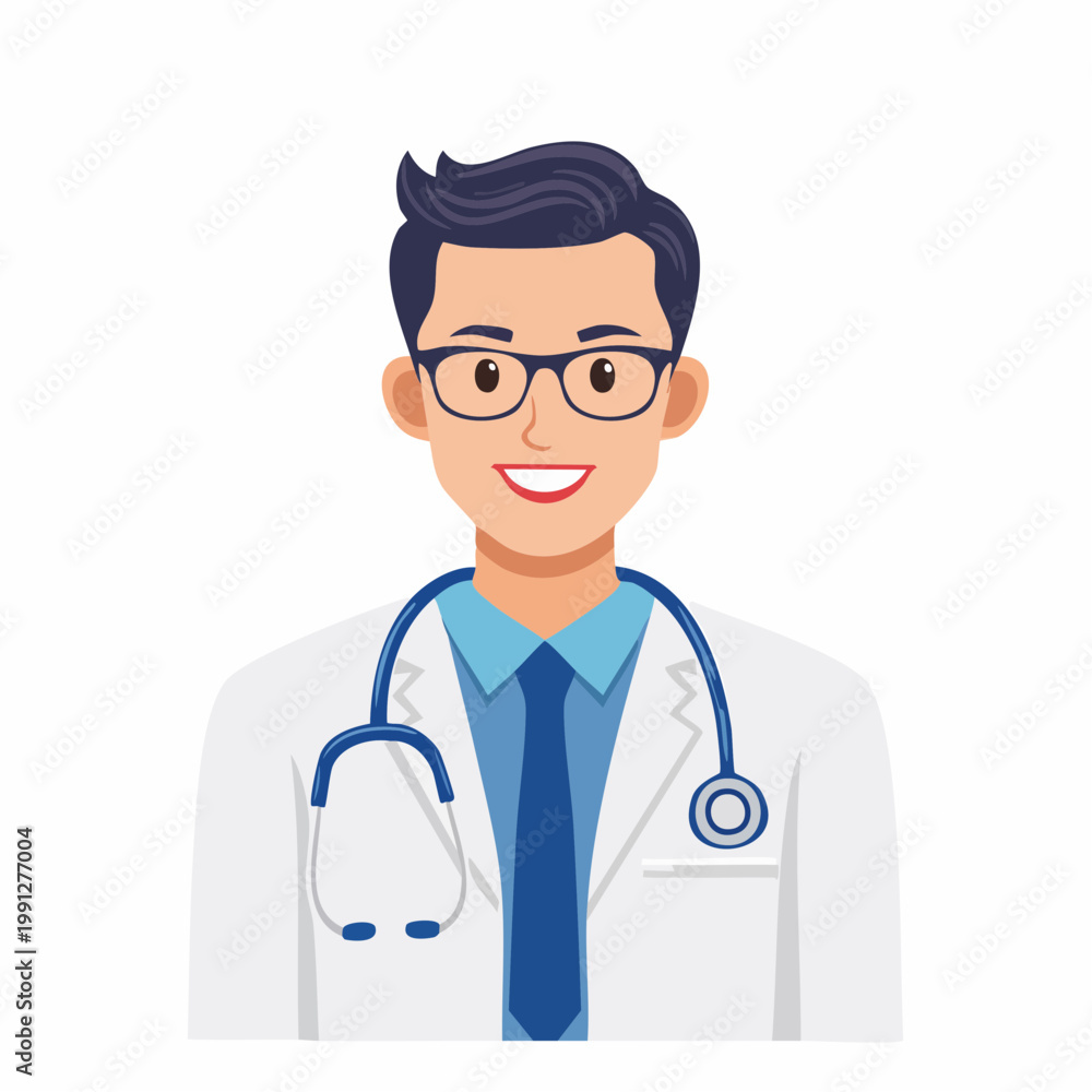 Fototapeta premium Cartoon Doctor with Glasses and Stethoscope
