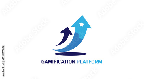 Abstract Gamification Platform Logo with Blue Arrows and Star.