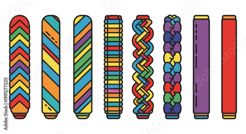 Set of colorful patterned and solid fabric rolls for sewing and textile design.