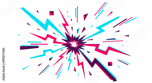 Abstract colorful electric explosion with lightning bolts