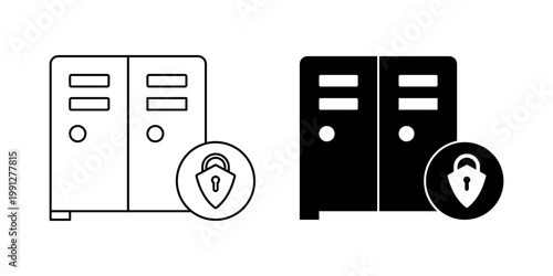 Locker icon set, locked locker symbol. Modern design isolated on white background.