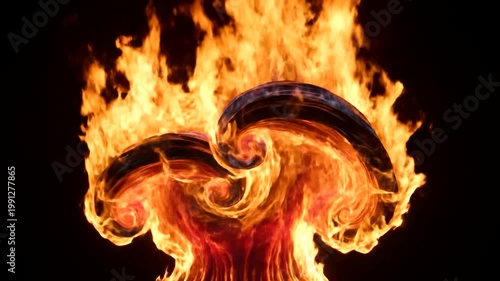 Fiery Abstract Shape Evolving with Intense Flames and Swirling Patterns.
