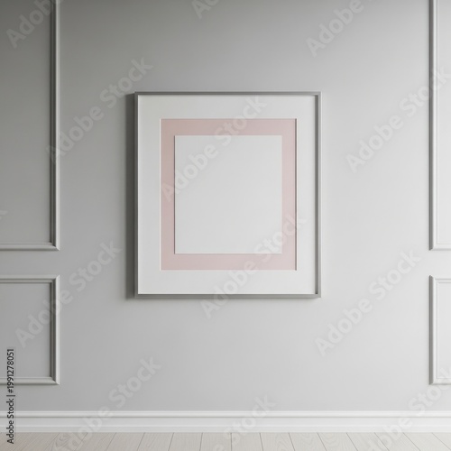 Modern interior design with a framed empty picture display on a wall