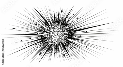 Abstract monochrome radial burst with geometric star pattern center