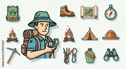 Man wearing backpack and blue shirt.