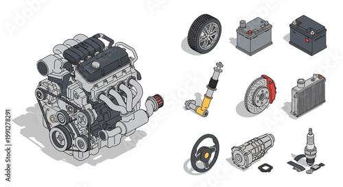 Car engine and automotive parts.