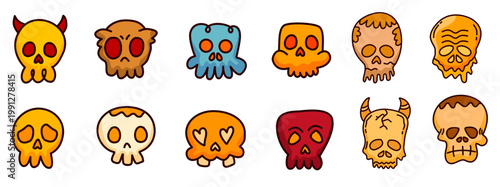 Various spooky skull heads for halloween design