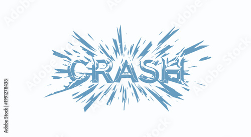 Blue shattered crash text effect on white background