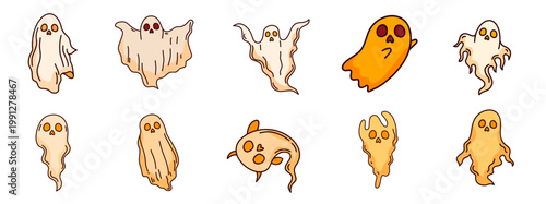 Collection of spooky ghost characters for halloween