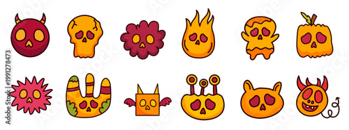 Creative monster and skull faces for stickers