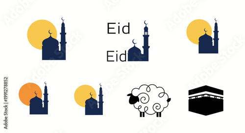 Collection of flat Islamic holiday icons for Eid celebrations