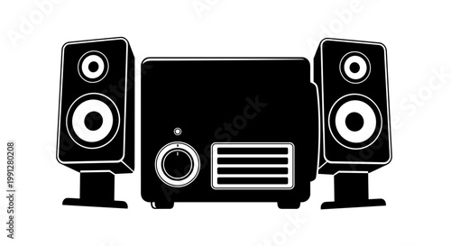 Stereo music system with speakers.