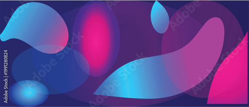 Vibrant abstract shapes in shades of blue and purple on a dark background