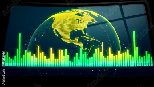 Global Data Visualization on Computer Screen.