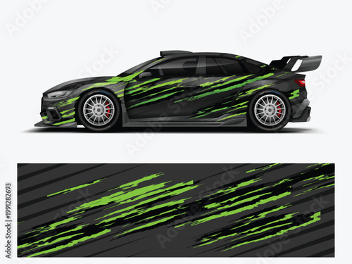 Dark Green Racing Car Livery Wrap Sharp Abstract Stripe Design