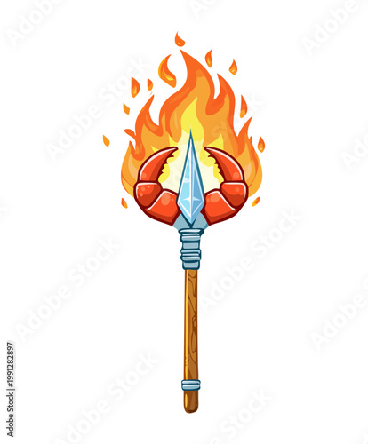 Foto Iron spear with fire magic tip for elite guard weaponry and magical defense in f