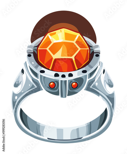 Schilderij op canvas Silver ring with orange glowing orb for fire magic and sun jewelry in fantasy ro