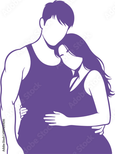 Couple embracing each other with affectionate body language in intimate moment illustration