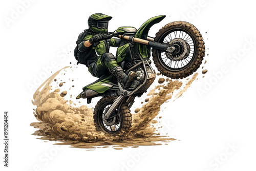 Tableau sur toile motorcycle wheelie stunt, extreme action motorcycle, bike wheelie action scene,