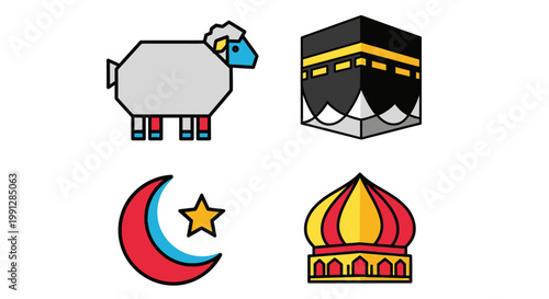 Islamic flat icon set for Eid and Hajj celebrations