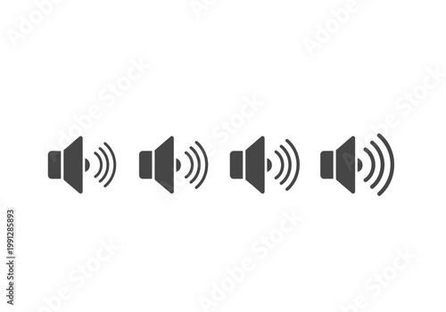 Speaker Volume Level Icon Set, Flat Audio Sound Control Vector Graphic for UI/UX Design, Notification and Media Player Interface Elements