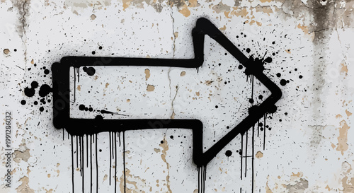 Black Spray Paint Arrow Graffiti on Textured Concrete Wall