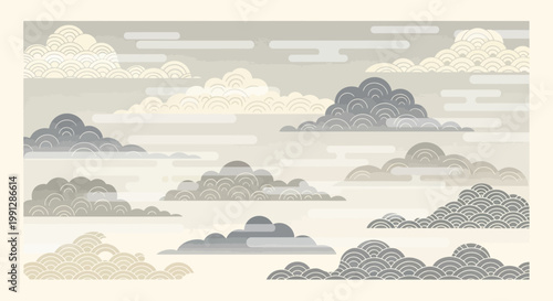 Japanese Style Clouds, Traditional Asian Sky Patterns, Vintage Aesthetic