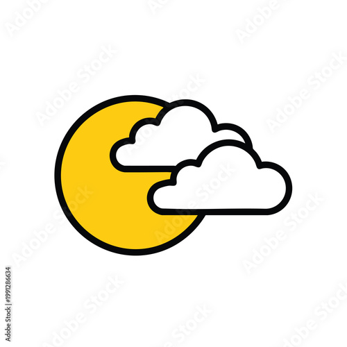 Minimalist weather icon featuring a yellow sun partially obscured by white clouds.