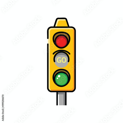Cartoon Traffic Light Icon with Red and Green Lights.
