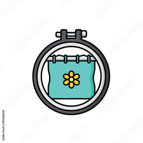 Embroidery Hoop with Fabric and Flower Design.
