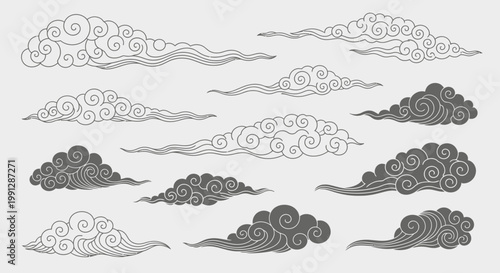 Traditional Asian Clouds Vector Set - Swirling, Stylized, and Decorative
