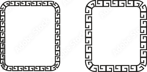 Set of square Greek key frame borders with geometric meander pattern decorative ornamental outline shapes minimal abstract vector collection isolated on white background
