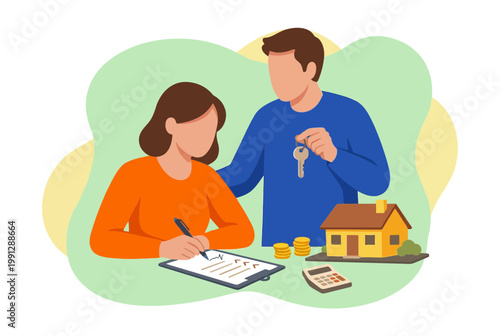 Couple Signing Mortgage Contract for New House Purchase