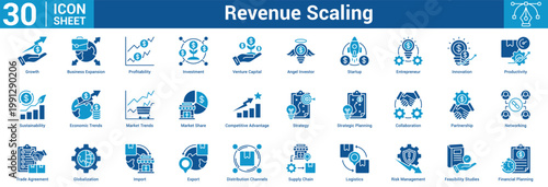 Revenue Scaling editable icon set vector illustration concept for business with icon of Growth, Business Expansion, Profitability, Investment, Venture Capital, Angel Investor, Startup, Entrepreneur