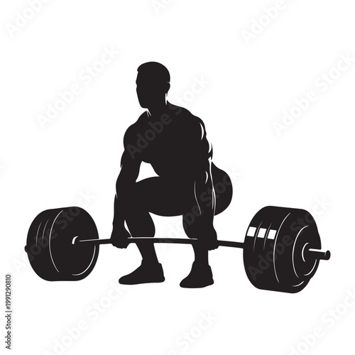 Silhouette of a muscular man deadlifting heavy barbell