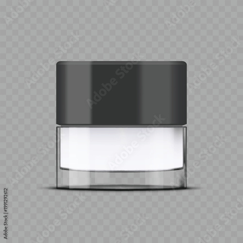 Realistic Blank Cosmetic Jar Mockup. Vector Transparent Glass Cream Container