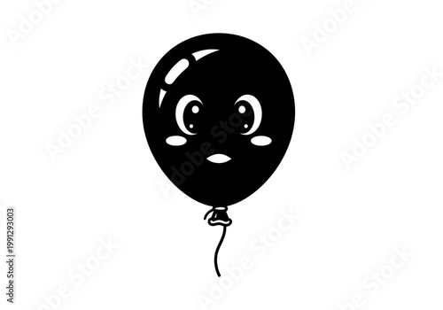 Smiling black cartoon balloon with simple face illustration for celebration.