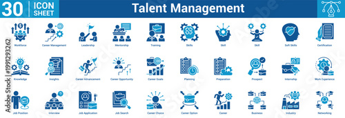 Talent Management editable icon set vector illustration concept for business with icon of Workforce, Career Management, Leadership, Mentorship, Training, Skills