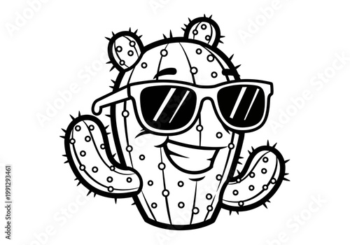 Cute smiling cactus character wearing sunglasses illustration.