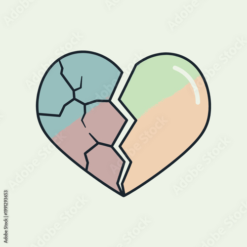 A broken heart illustration with pastel colors and cracks, symbolizing emotional pain and sadness.