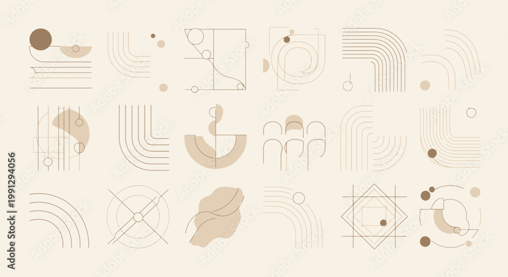 Obraz premium Abstract geometric shapes, minimalist line art, neutral tones, modern organic design elements