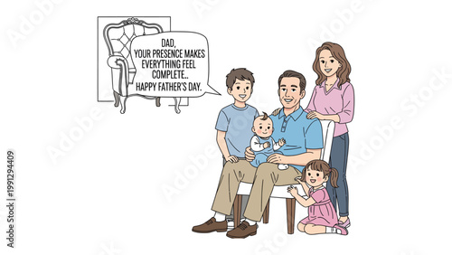 Father's Day Warmth: An illustration capturing the heartwarming bond of a family on Father's Day, father figure being embraced with love and appreciation.