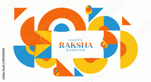 Happy Raksha Bandhan Abstract Geometric Design with Colorful Shapes and Text